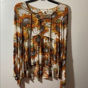 Flared long sleeve sunflower blouse
